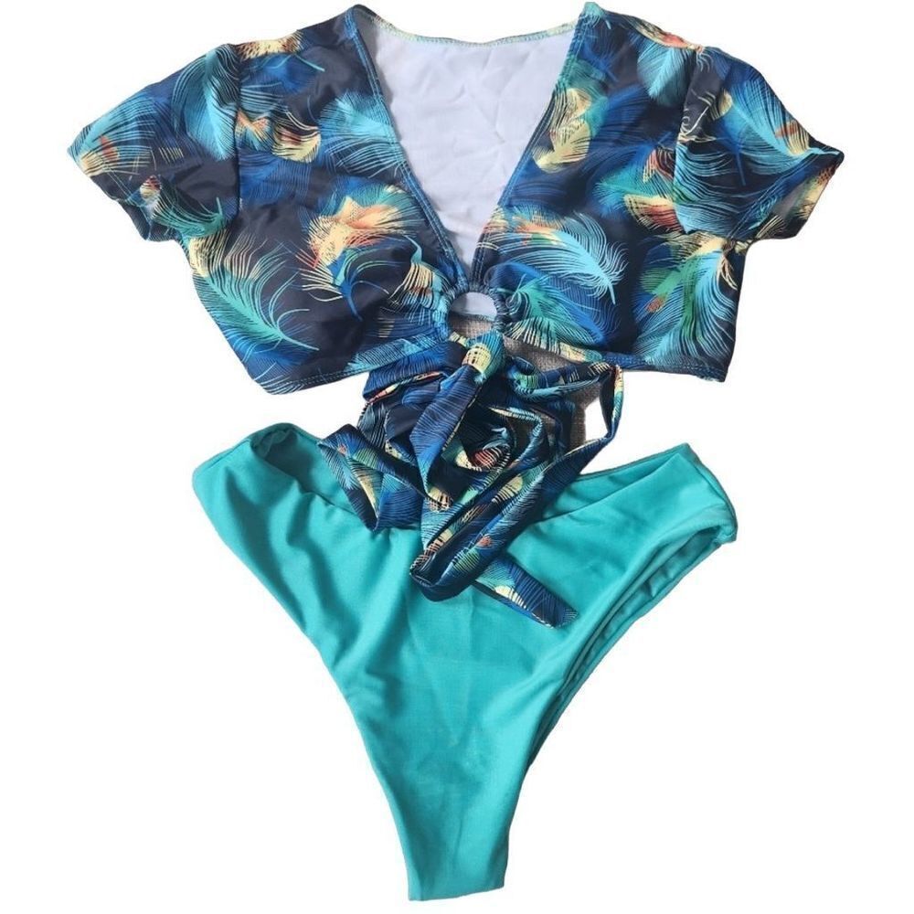 Amazon Tropical Print Twoāpiece bikini short sleeve cheeky bathing suit Multi Co